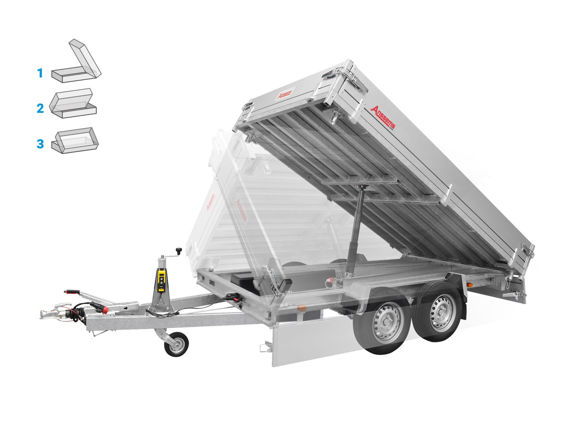 Bild von Dreiseitenkipper Typ KSX3000.305X178 E-HYDRAULIK
zul.GG. 3.000kg
Nutzlast ca. 2.230 kg
Innenmaße 