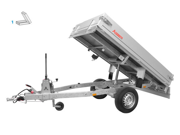 Bild von 1-achs Rückwärts-Kipper Typ KLTB1350.251X150
zul.GG. 1.350kg
Nutzlast. 1.050 kg
Innenmaße ca.  2.